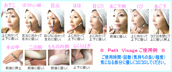 プチビサージュのご使用例　気になる部分にころころしてください。
