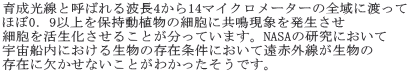 育成光線と呼ばれる波長4から14マイクロメーターの全域に渡ってほぼ0.9以上を保持動植物の細胞に共鳴現象を発生させ細胞を活生化させることが分っています。NASAの研究において宇宙船内における生物の存在条件において遠赤外線が生物の存在に欠かせないことがわかったそうです。 